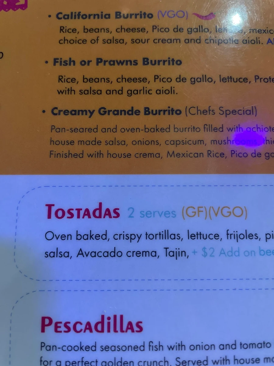 Menu, EL Mexicano Glenelg