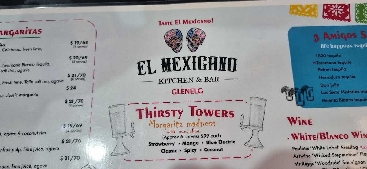 Menu, EL Mexicano Glenelg