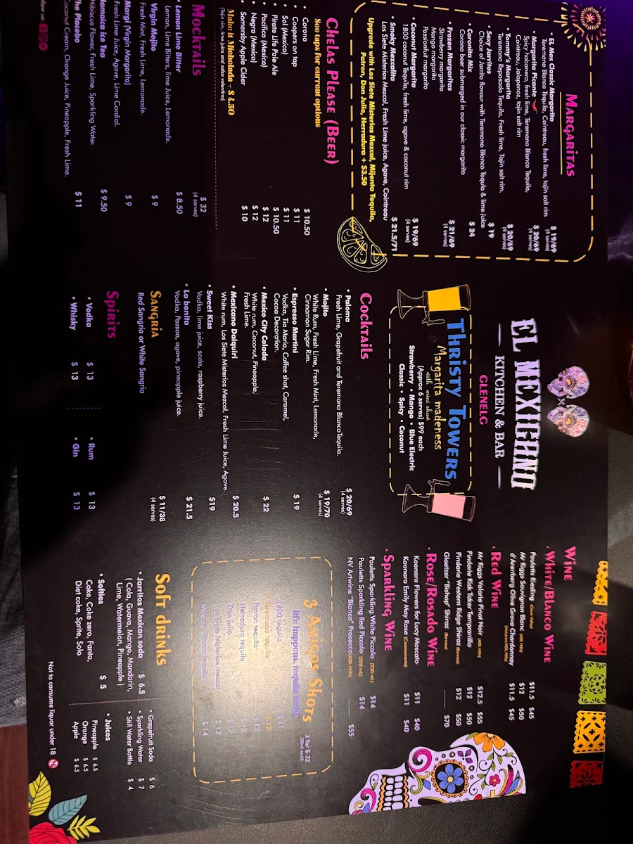 Menu, EL Mexicano Glenelg