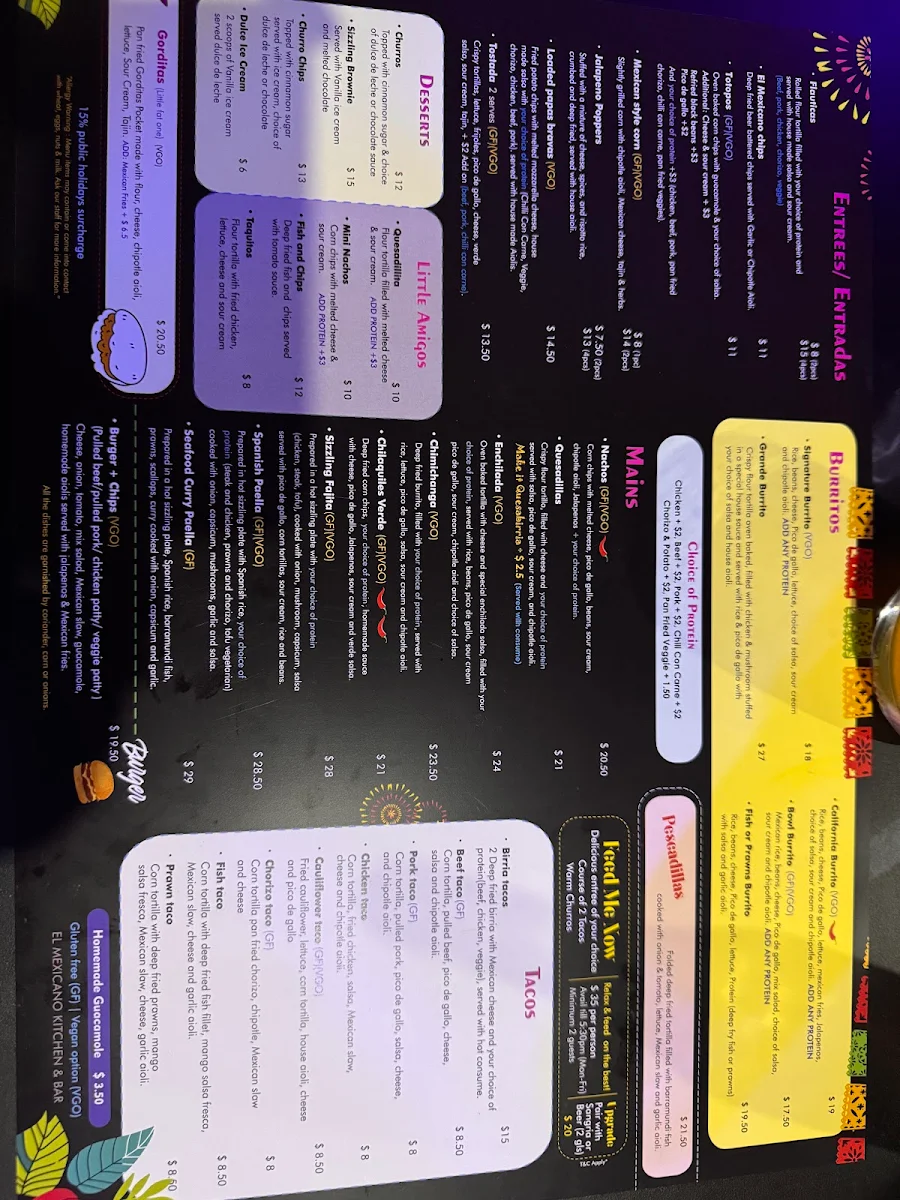 Menu, EL Mexicano Glenelg