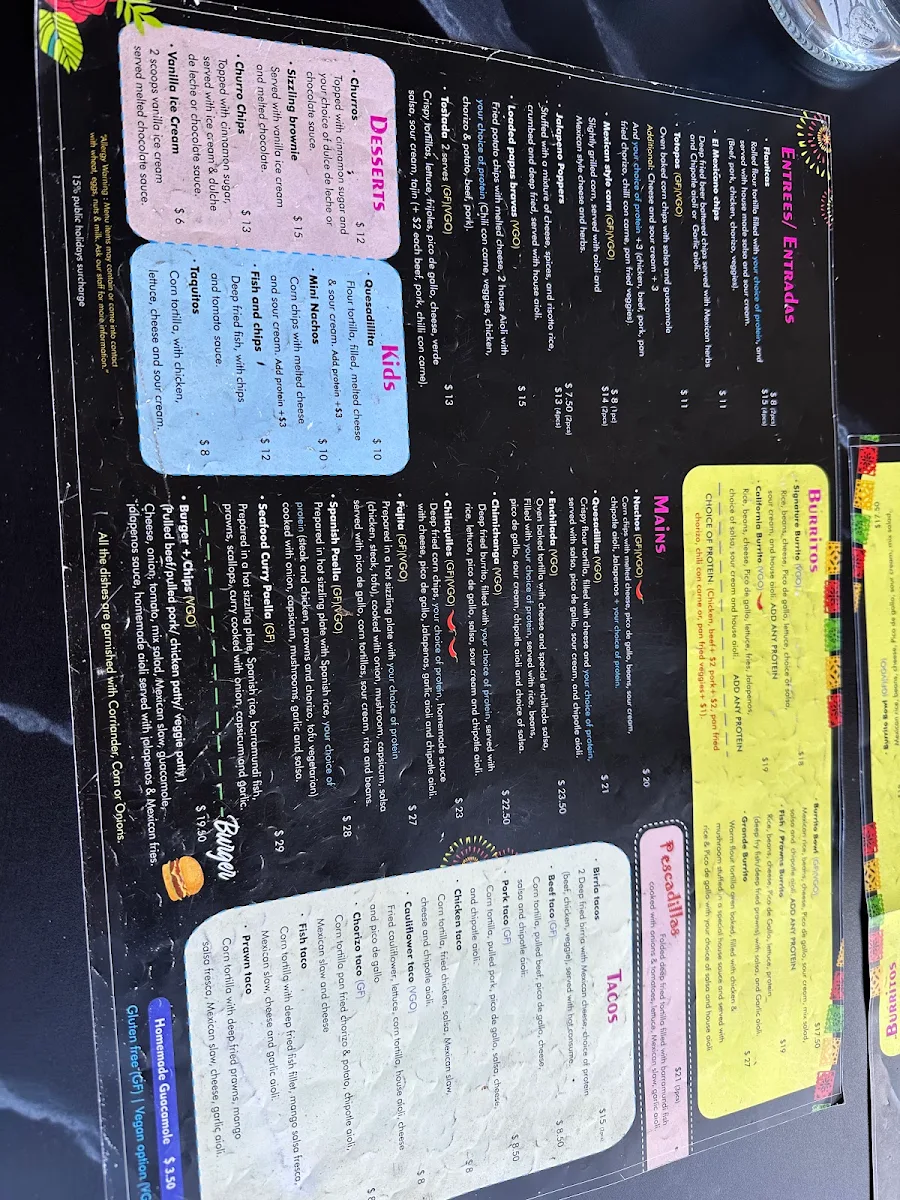 Menu, EL Mexicano Glenelg