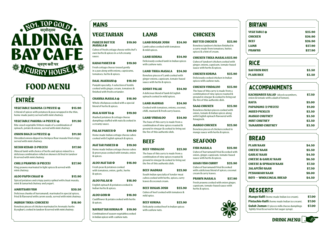 Menu, Aldinga Bay Cafe