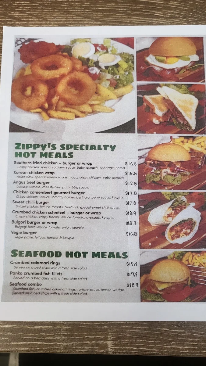 Menu, Zippy Cafe & Juice Bar