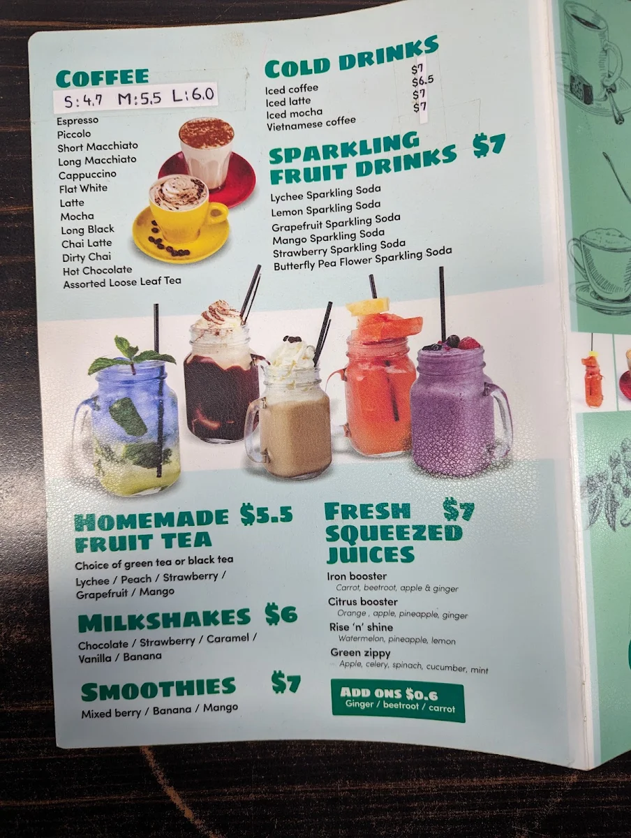 Menu, Zippy Cafe & Juice Bar