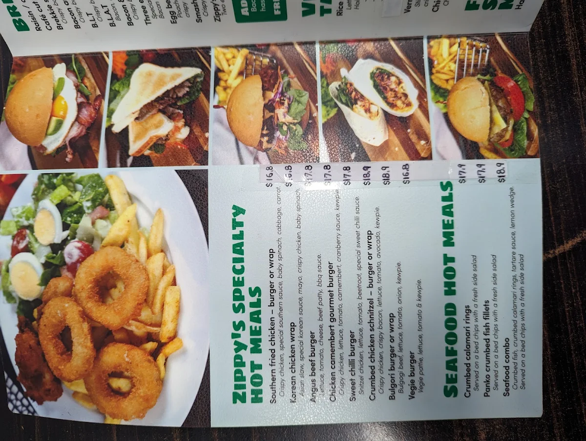 Menu, Zippy Cafe & Juice Bar