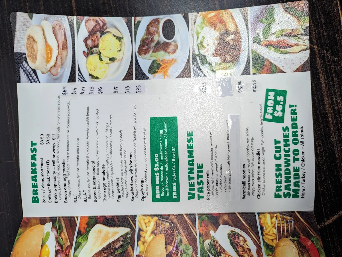Menu, Zippy Cafe & Juice Bar