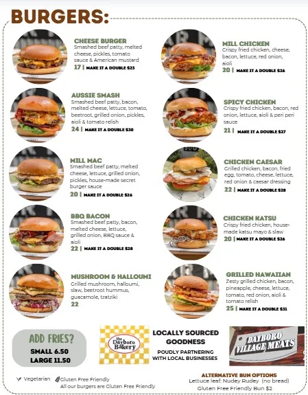 Menu, Dayboro Sugar Mill