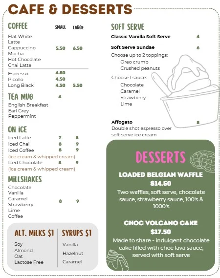 Menu, Dayboro Sugar Mill
