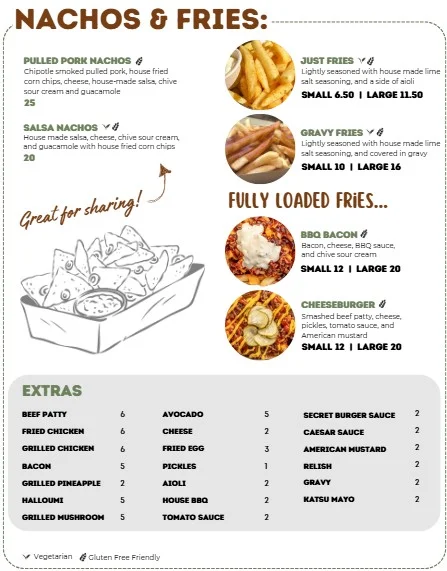 Menu, Dayboro Sugar Mill