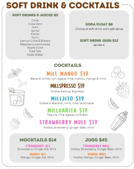Menu, Dayboro Sugar Mill