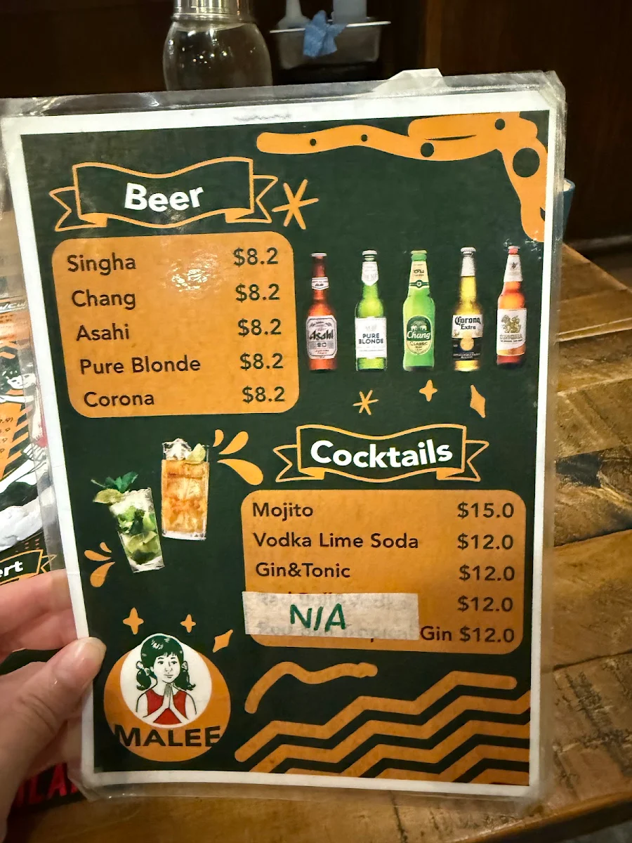 Menu, Malee Made in Thailand Restaurant