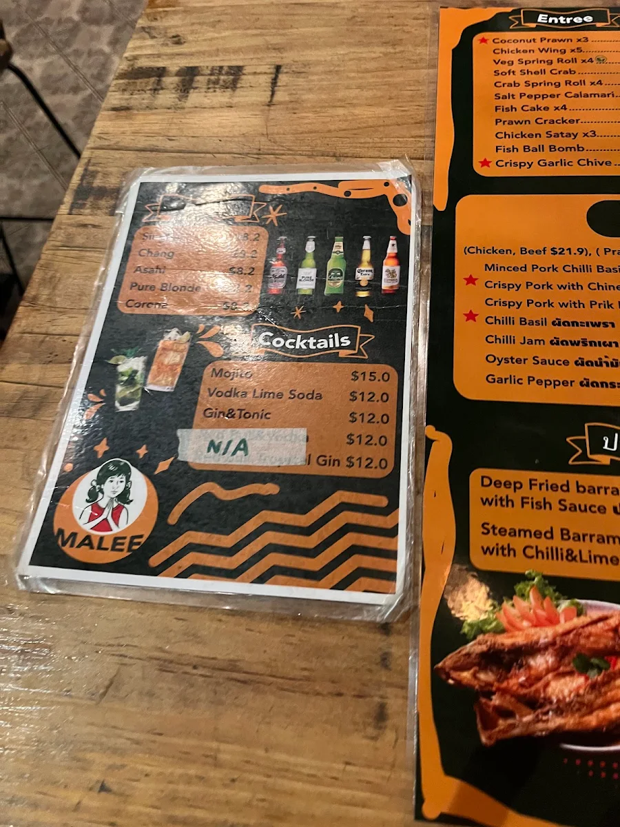 Menu, Malee Made in Thailand Restaurant