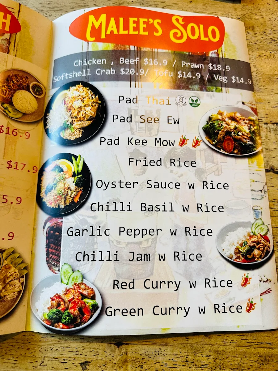 Menu, Malee Made in Thailand Restaurant