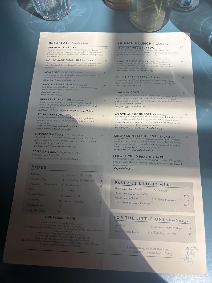 Menu, Flower Child Cafe Chatswood