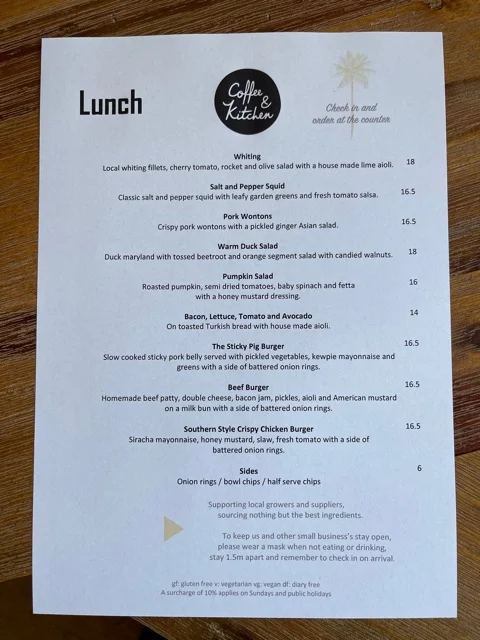 Menu, Coffee & Kitchen Ballina