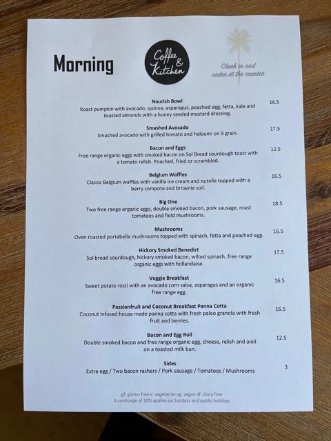 Menu, Coffee & Kitchen Ballina