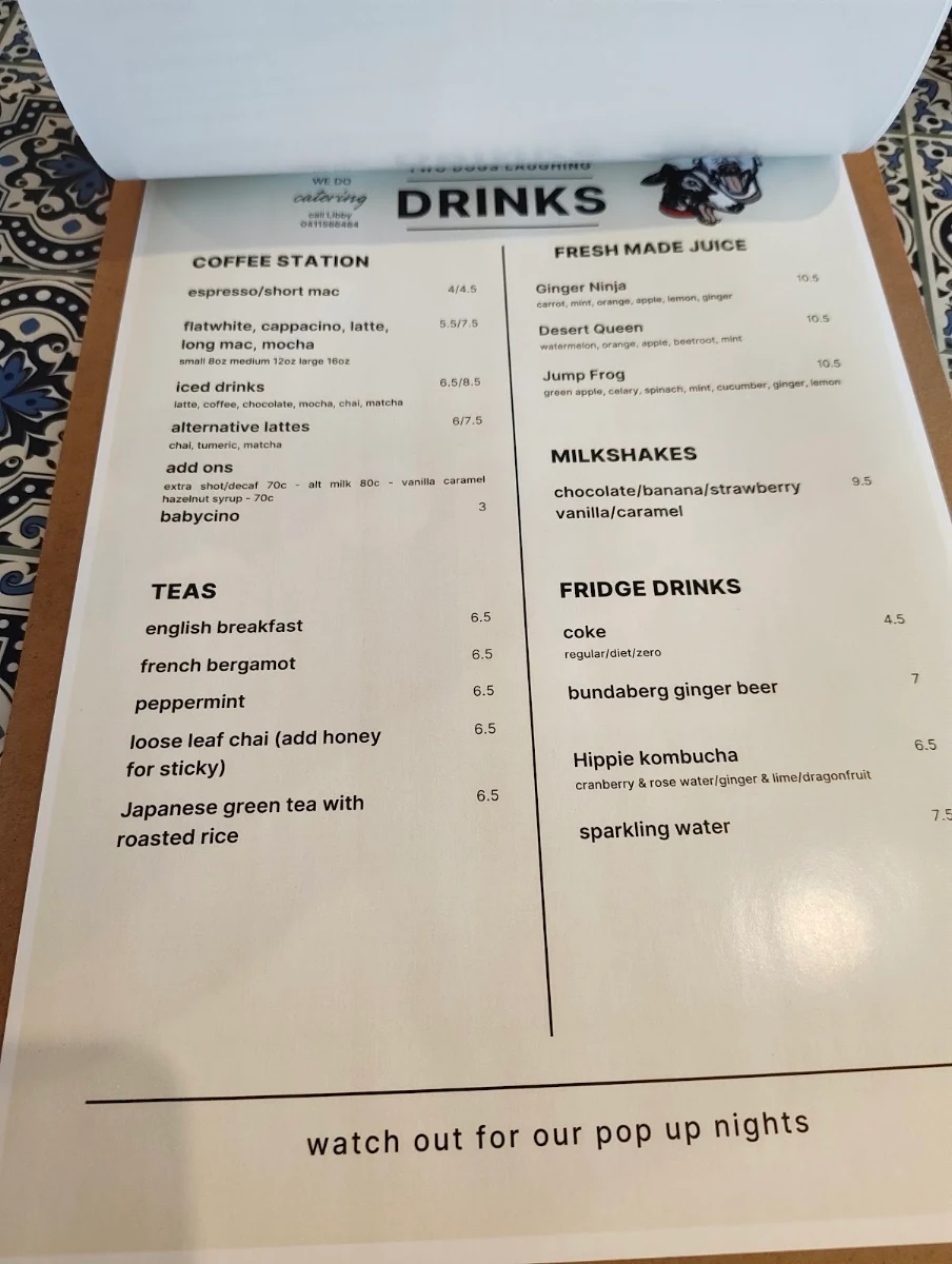 Menu, Two Dogs Laughing