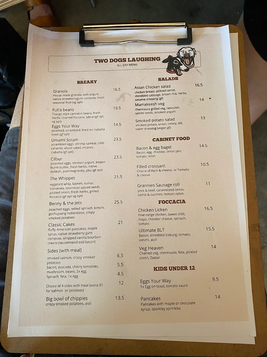 Menu, Two Dogs Laughing