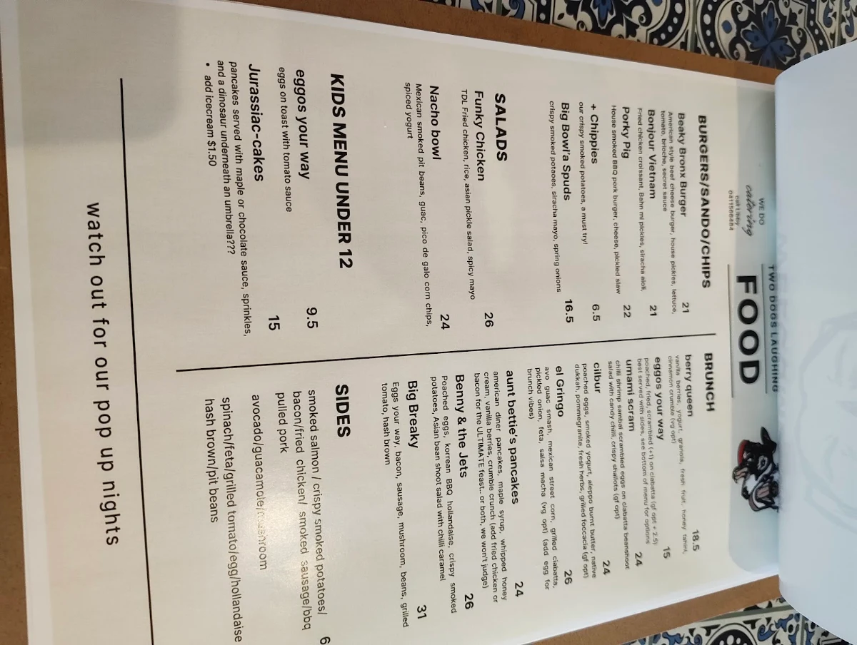 Menu, Two Dogs Laughing