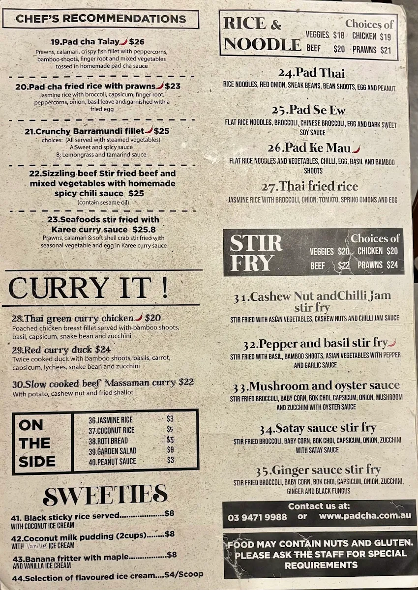 Menu, Pad Cha