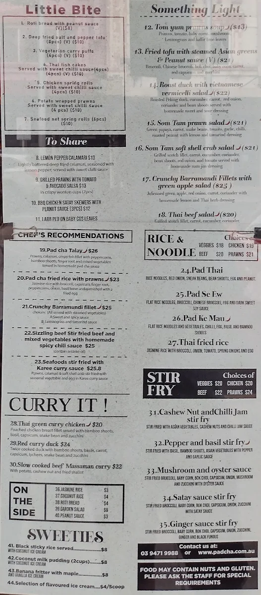 Menu, Pad Cha