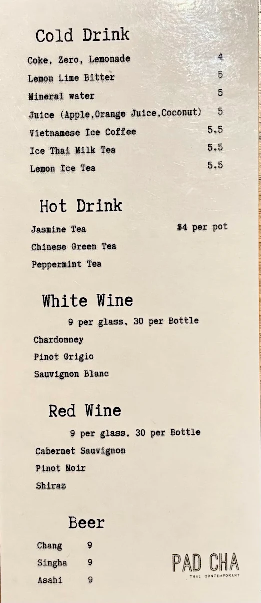 Menu, Pad Cha