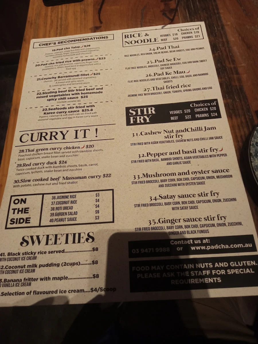 Menu, Pad Cha
