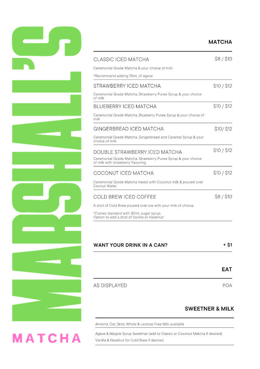 Menu, Marshall's Matcha