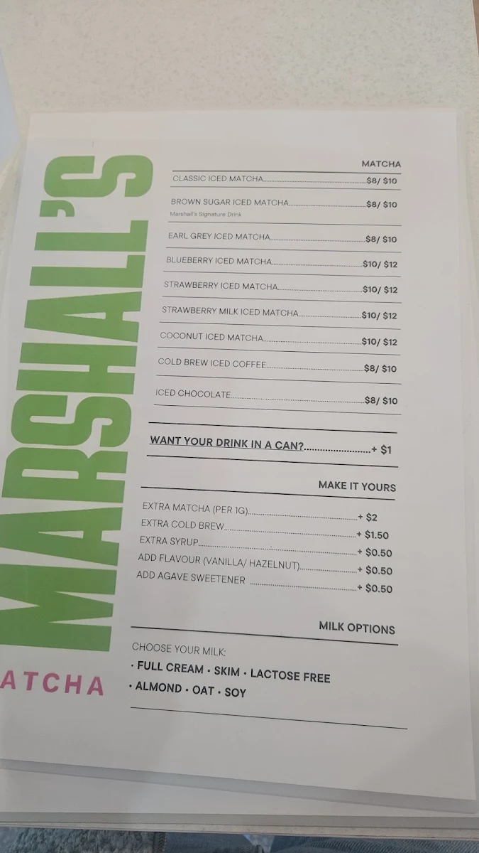 Menu, Marshall's Matcha