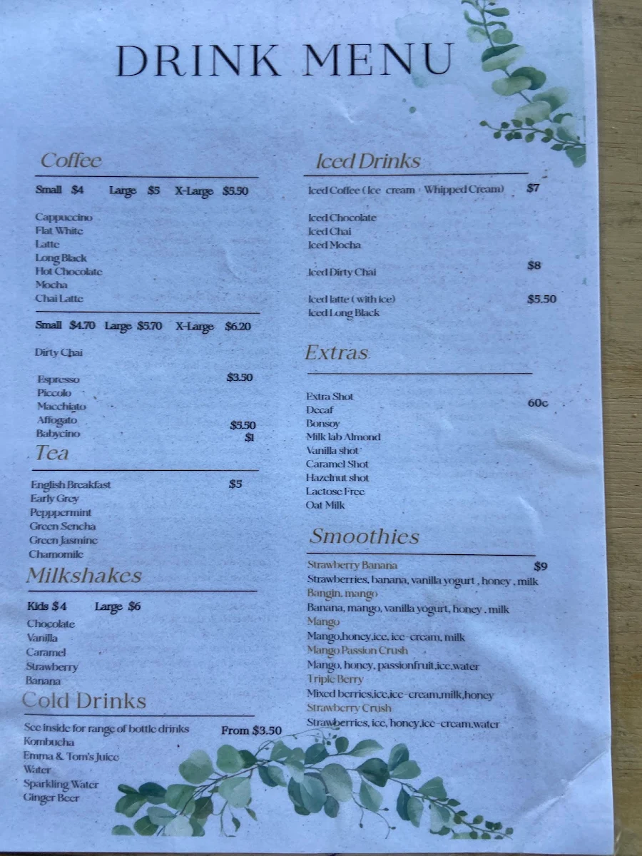 Menu, Boffee Café