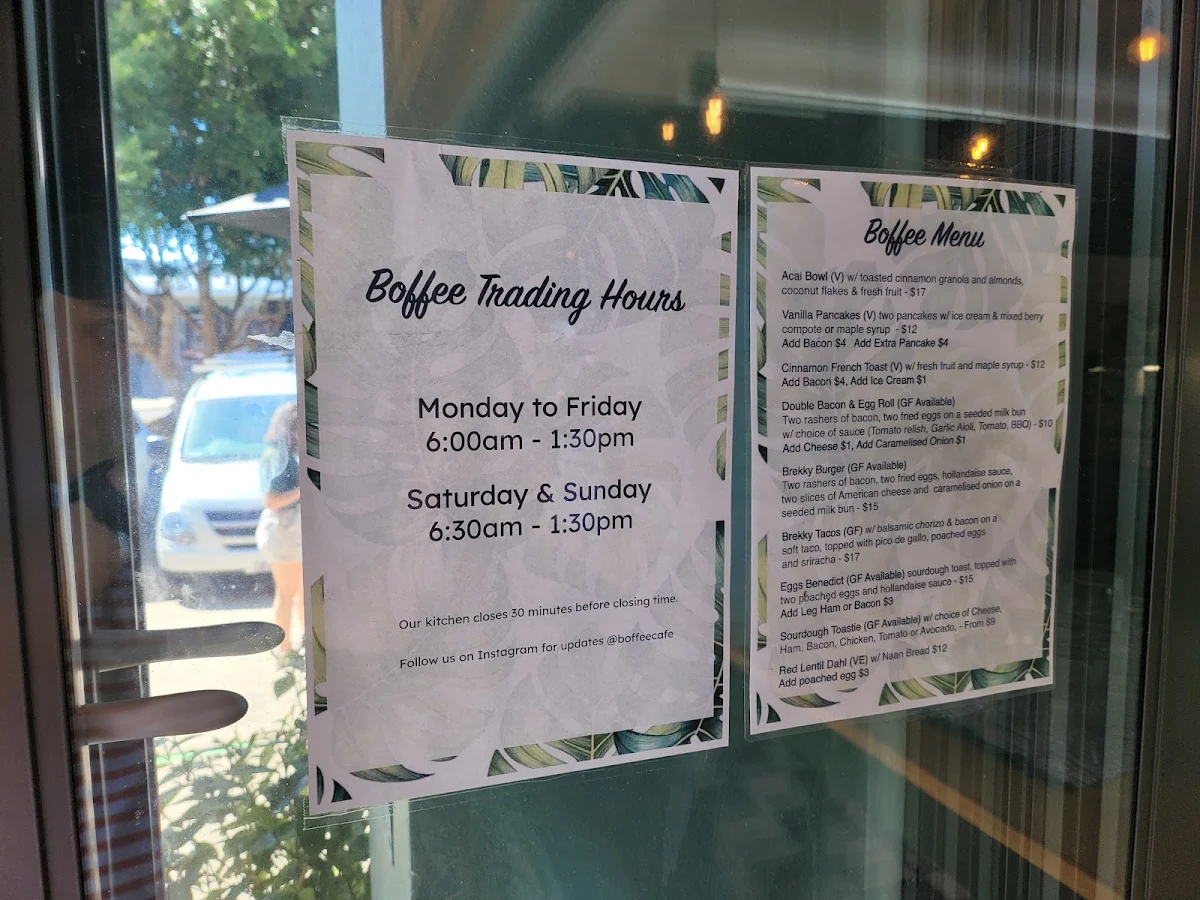 Menu, Boffee Café