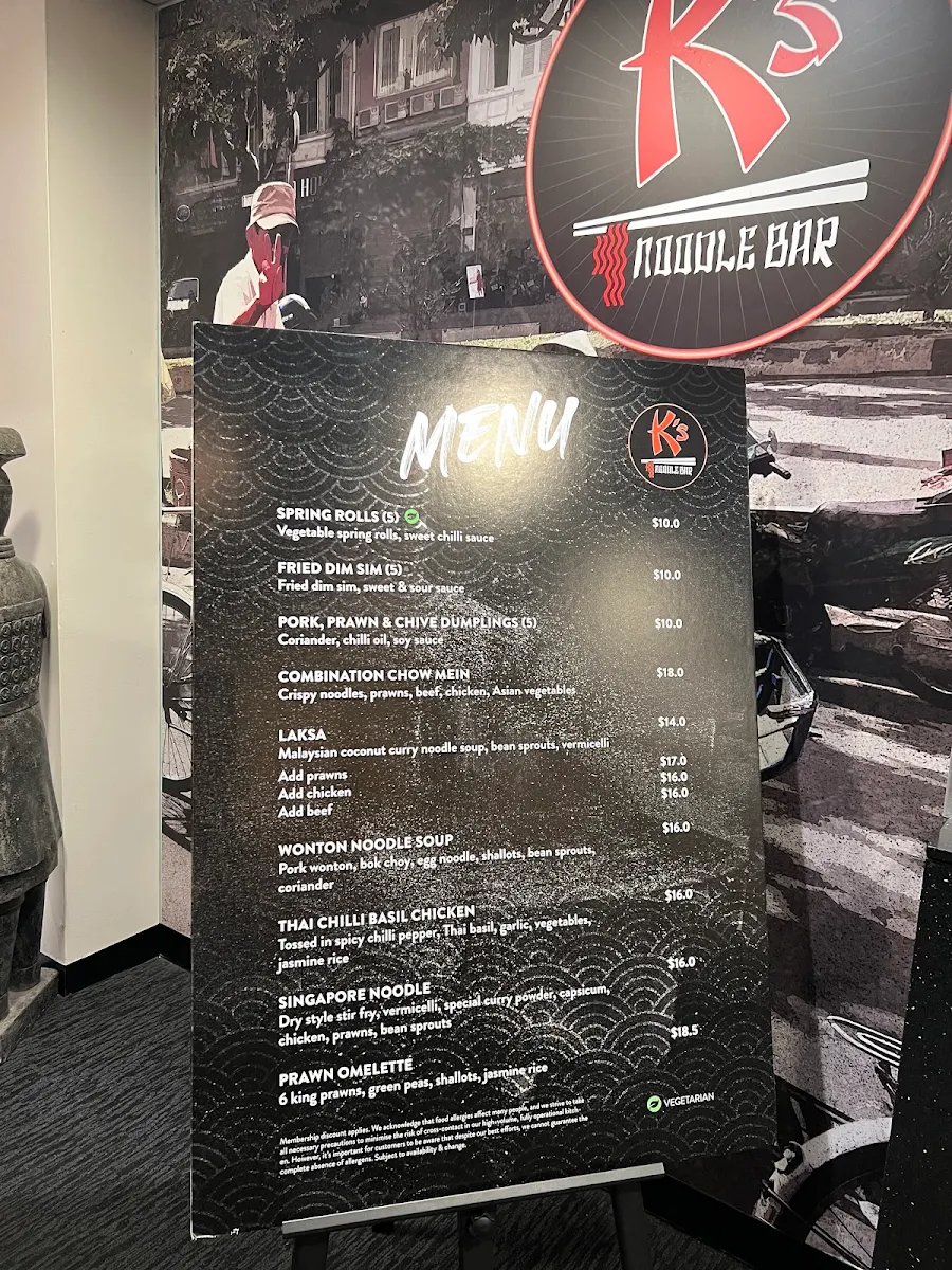 Menu, K's Noodle Bar