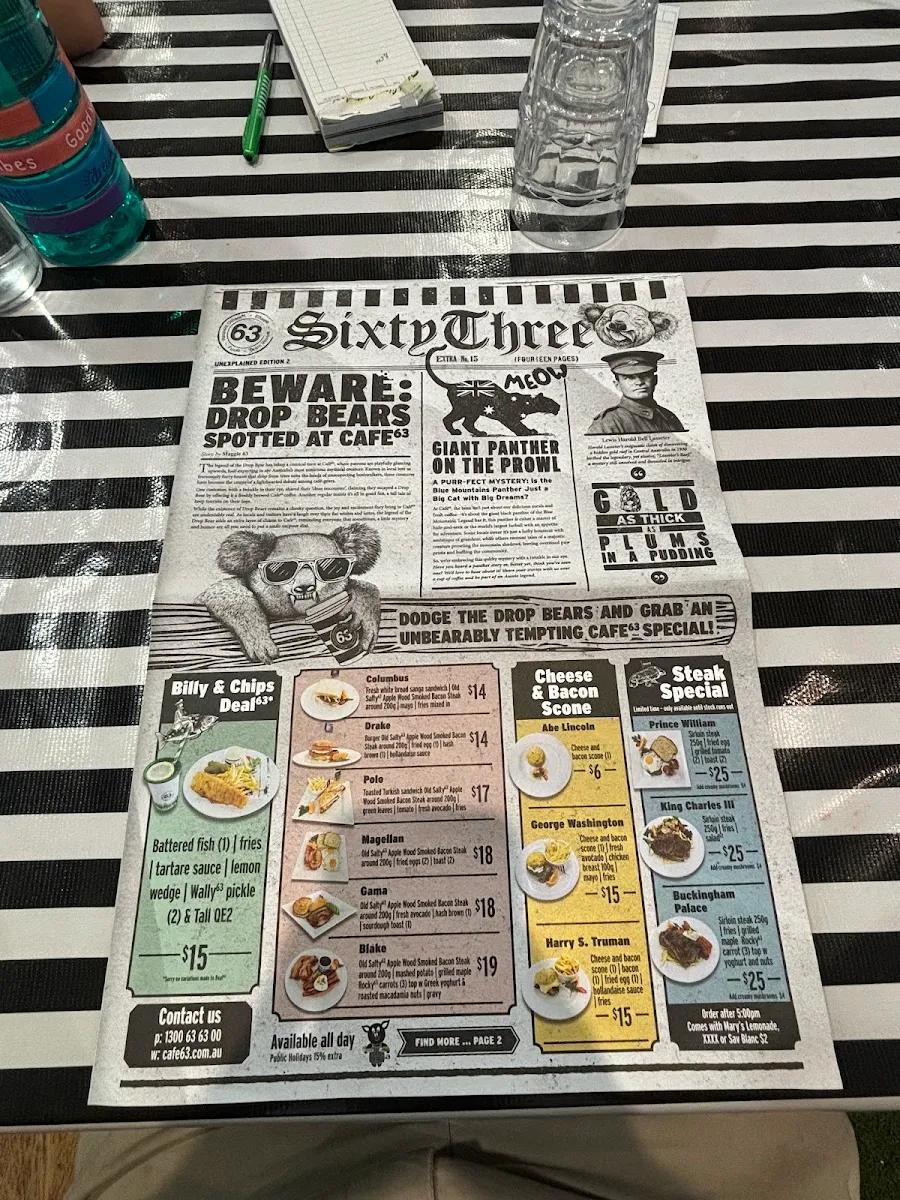 Menu, Café63© Sandgate