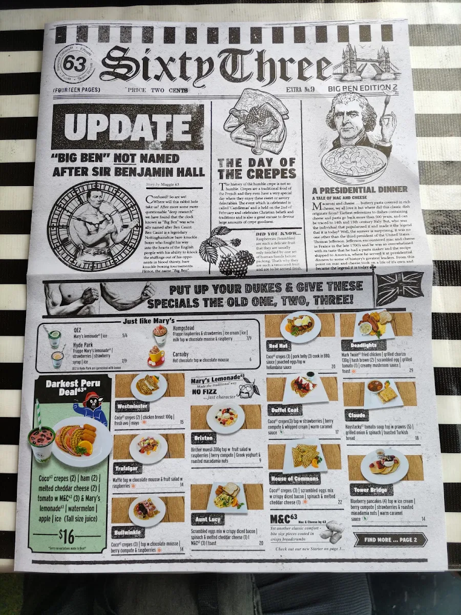 Menu, Café63© Sandgate
