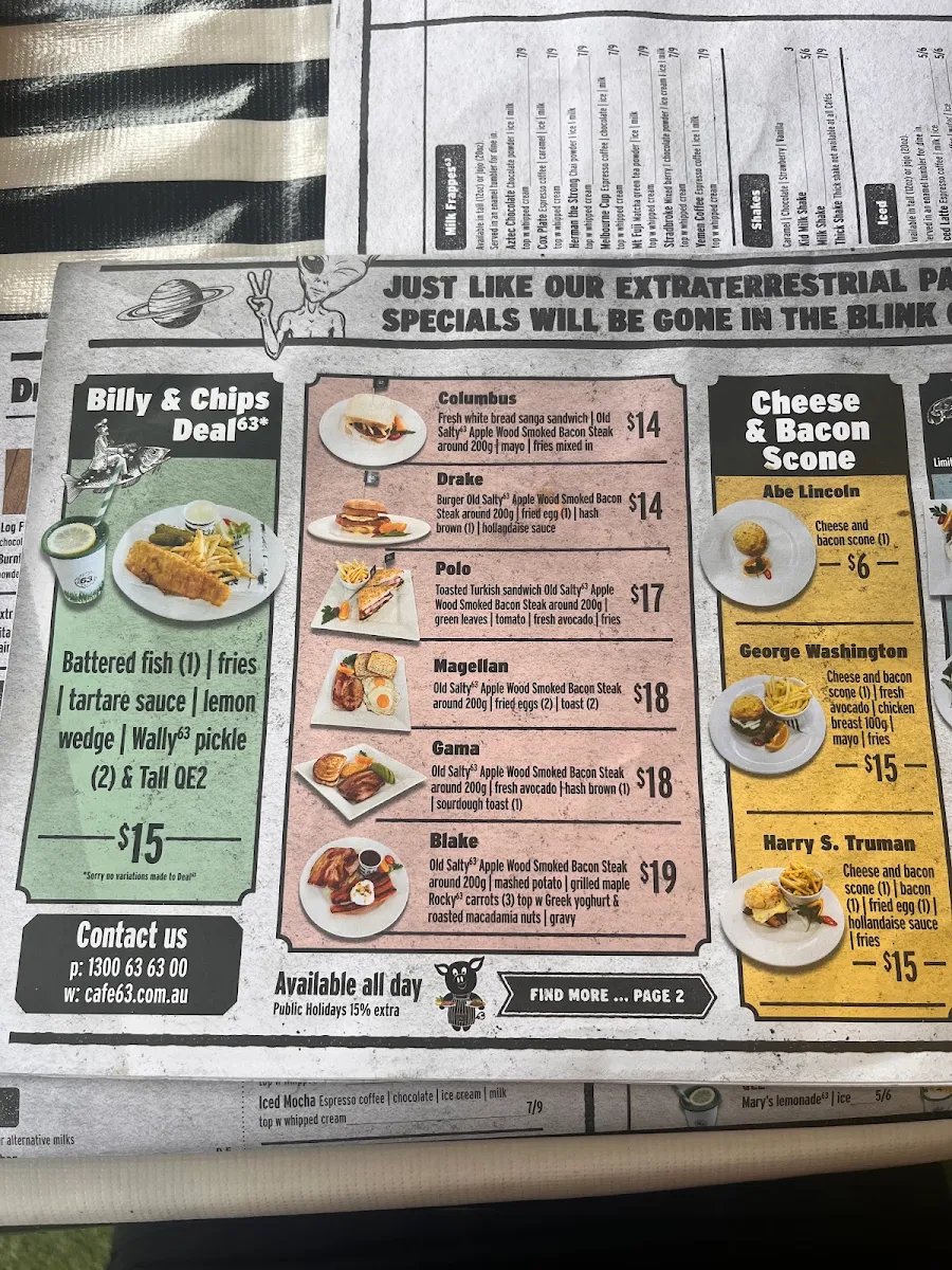 Menu, Café63© Sandgate