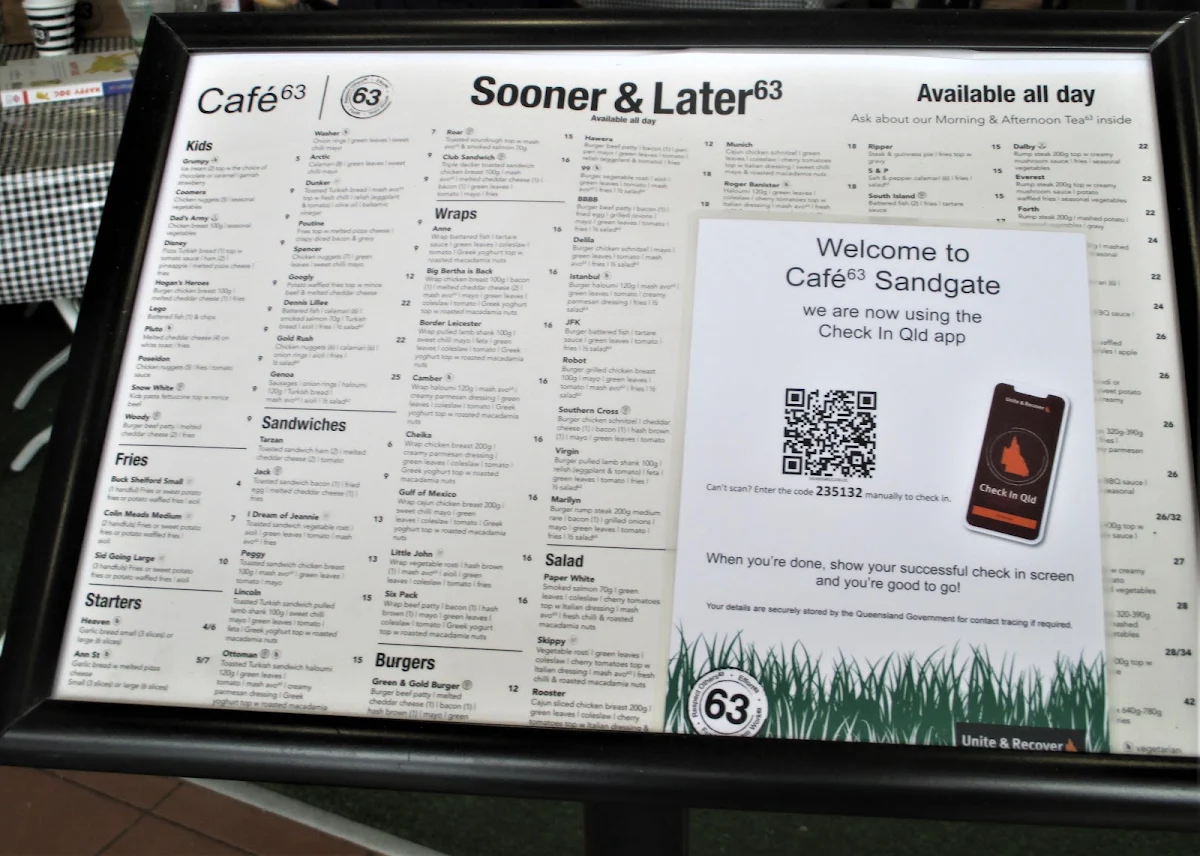 Menu, Café63© Sandgate