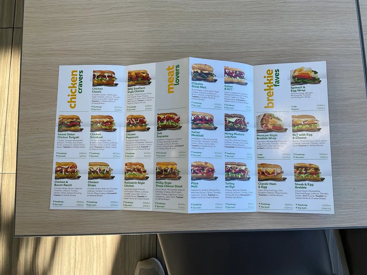 Menu, Subway