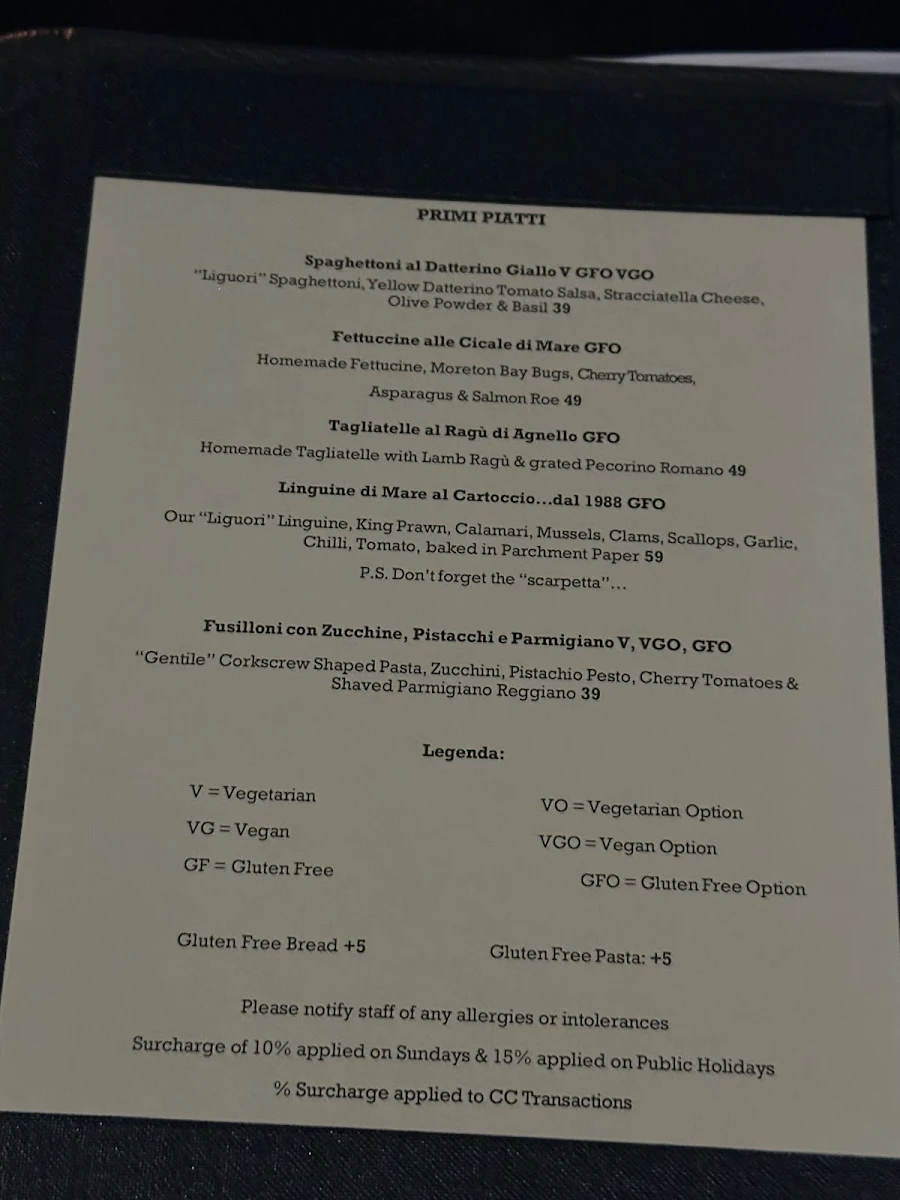 Menu, Caffe e Cucina