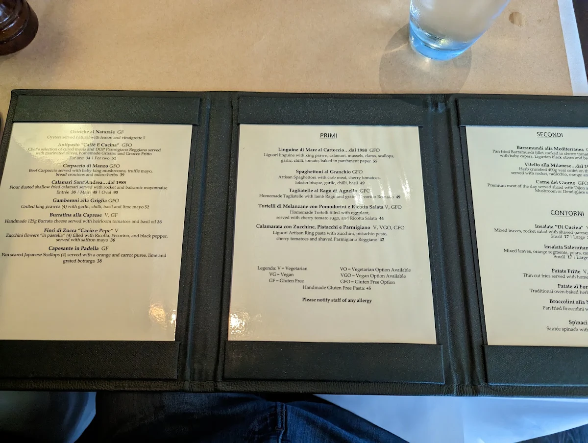 Menu, Caffe e Cucina