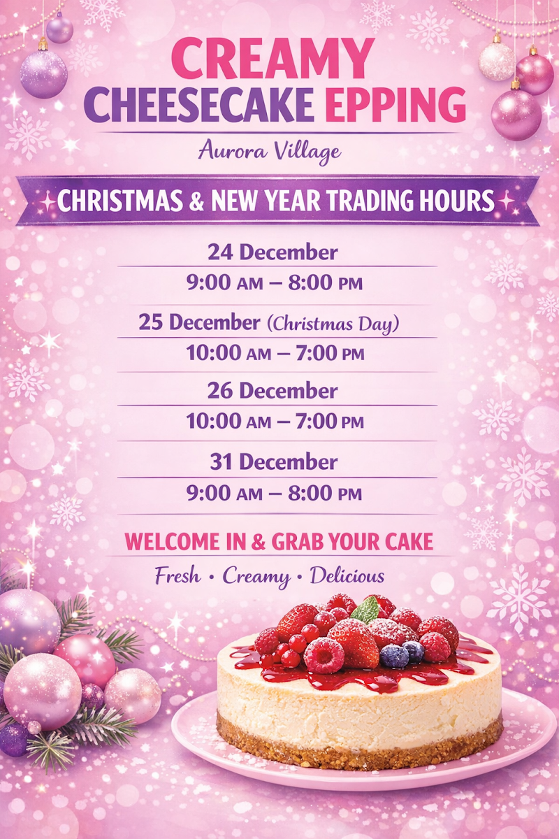 Menu, Creamy Cheesecake Co