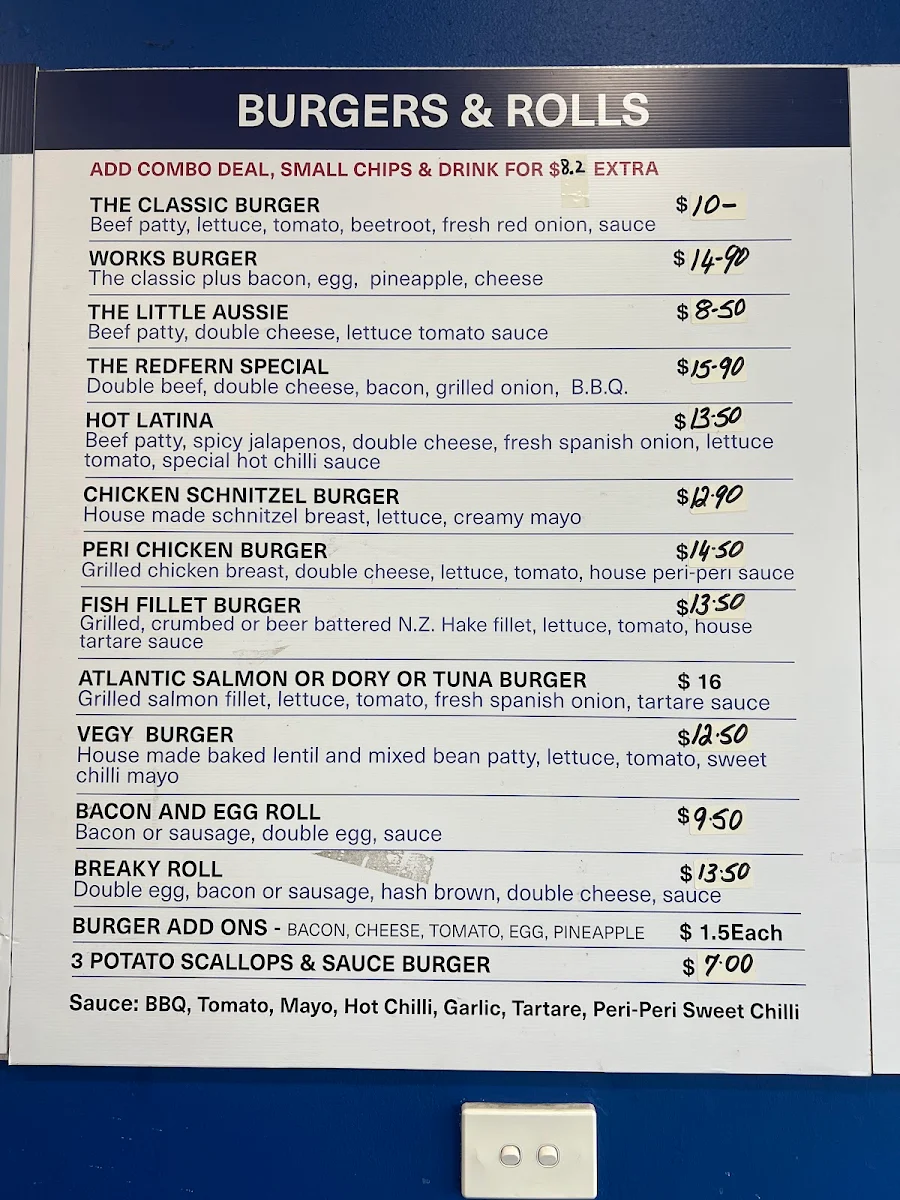 Menu, Redfern Fish & Chips