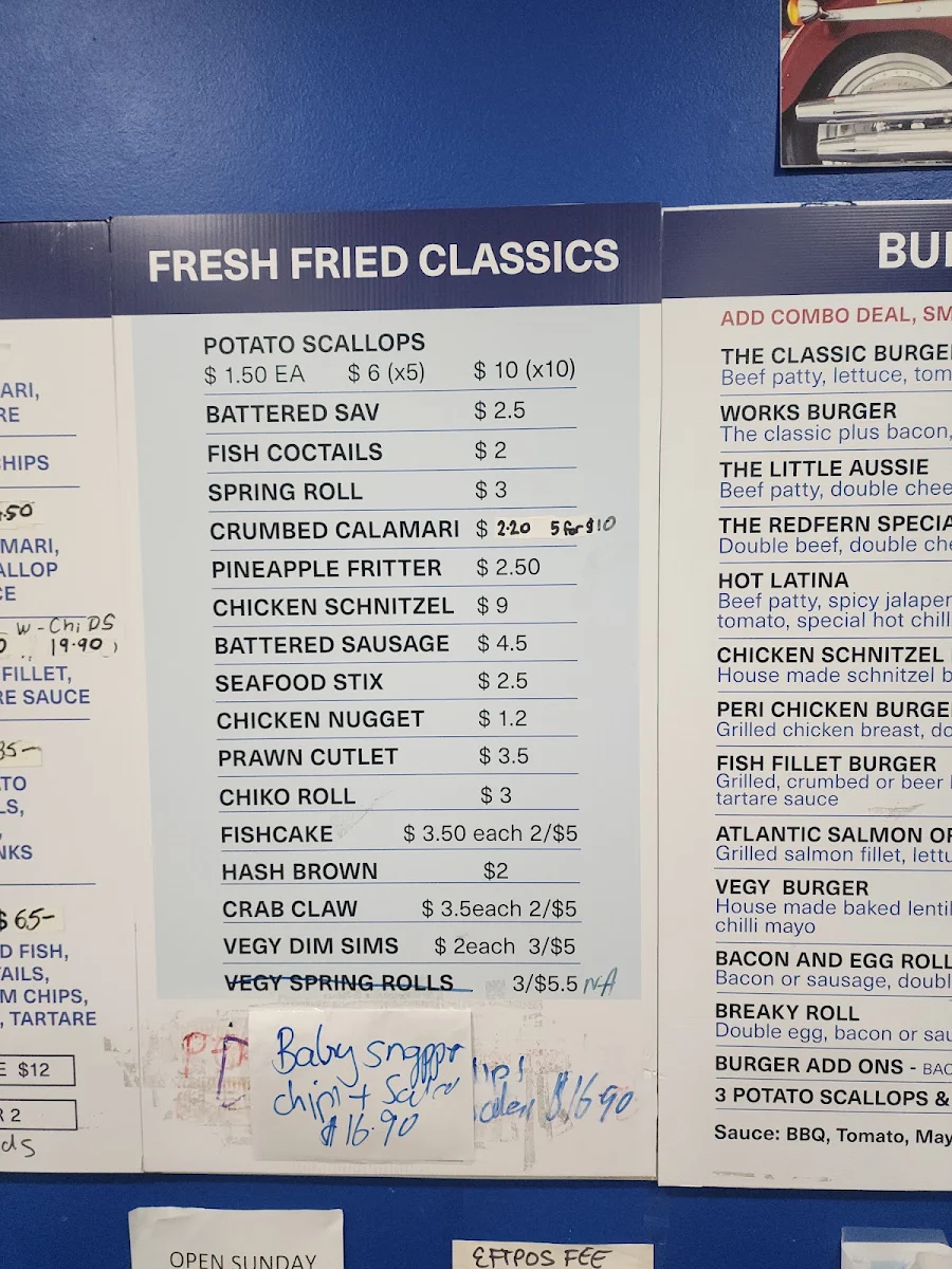 Menu, Redfern Fish & Chips