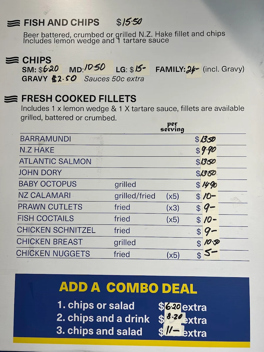 Menu, Redfern Fish & Chips