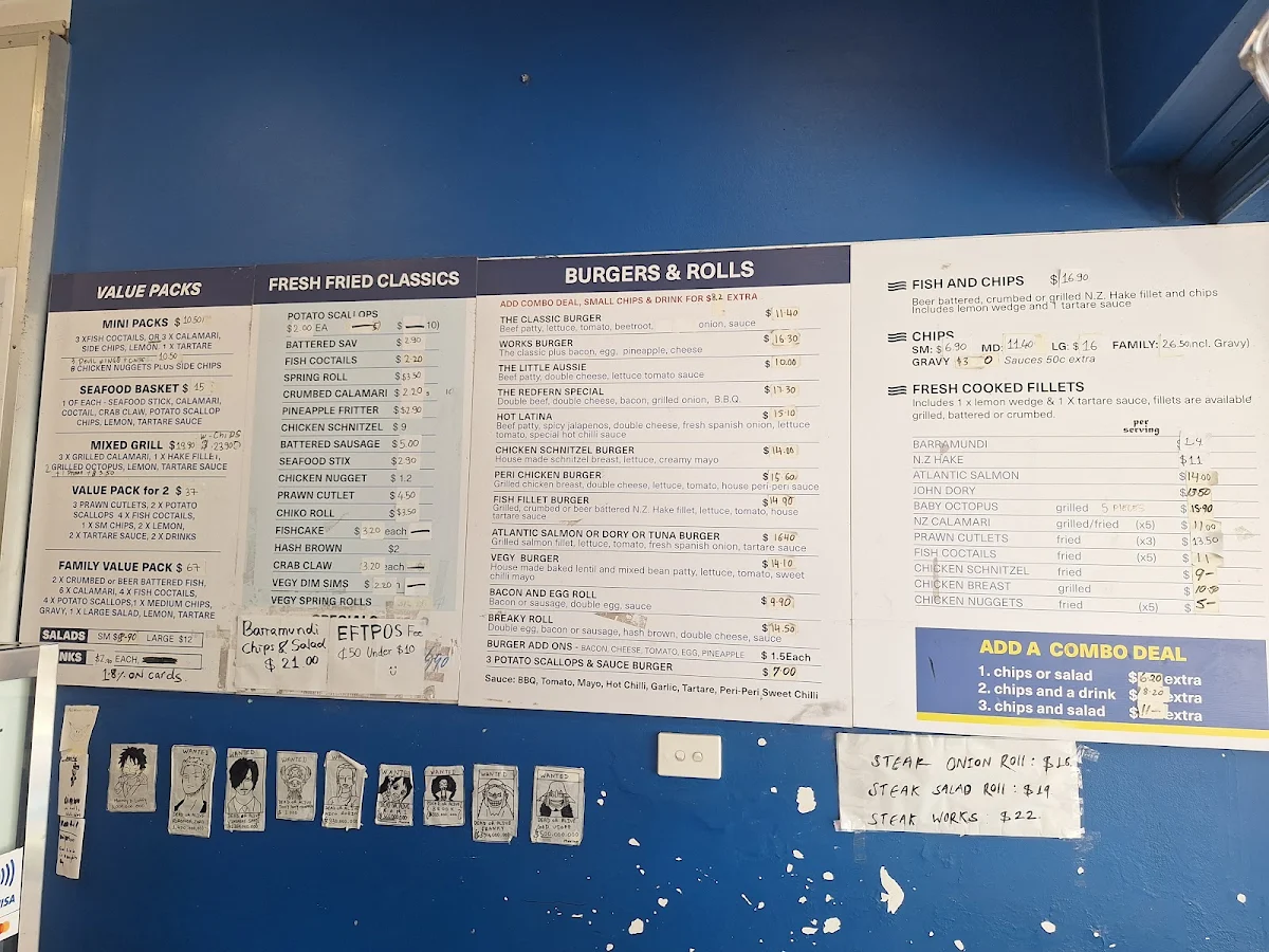 Menu, Redfern Fish & Chips