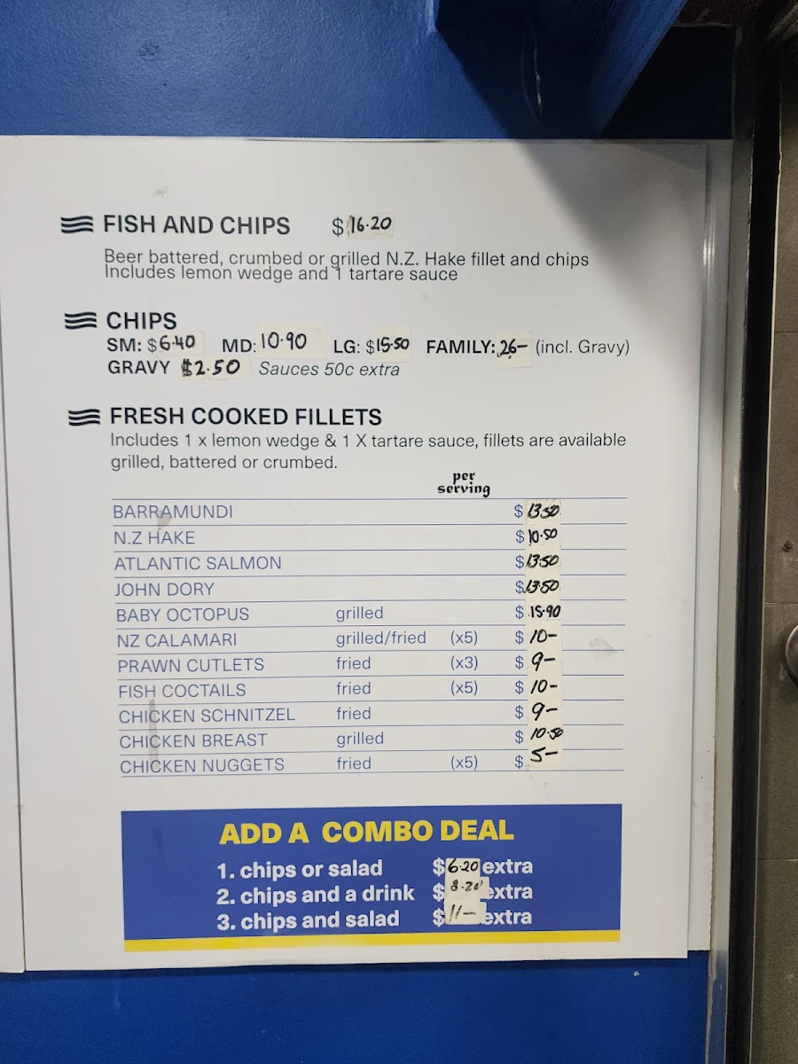 Menu, Redfern Fish & Chips