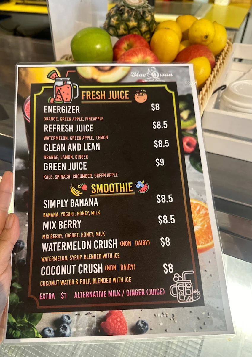 Menu, Blue Swan Cafe / Coffee / Fish & Chips