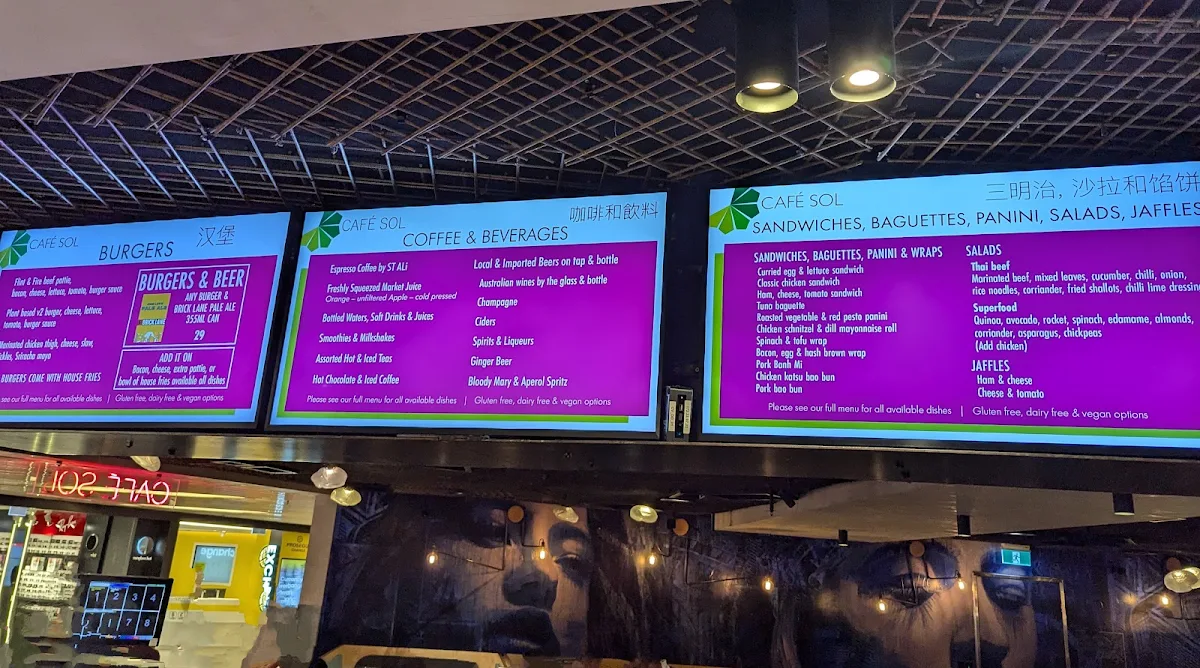 Menu, Cafe Sol