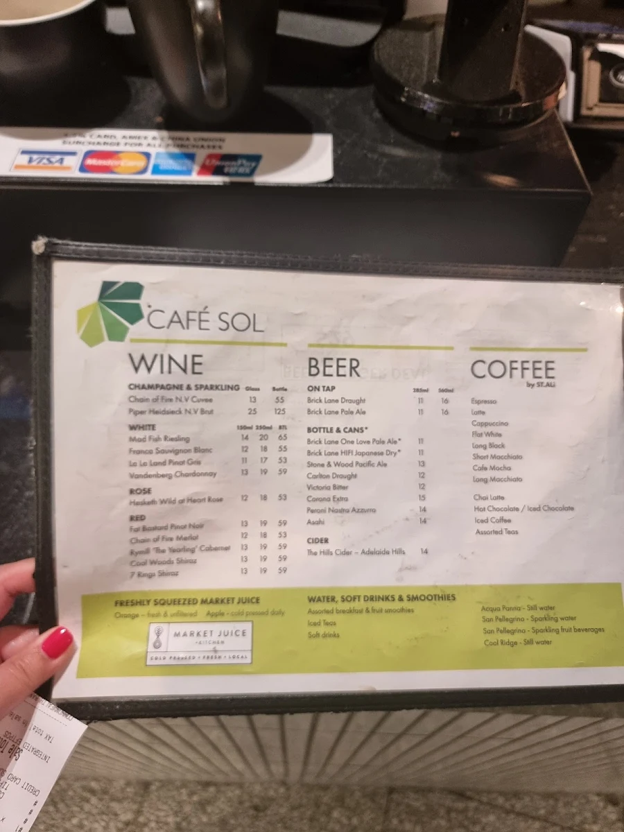 Menu, Cafe Sol