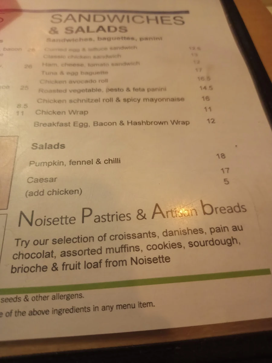 Menu, Cafe Sol