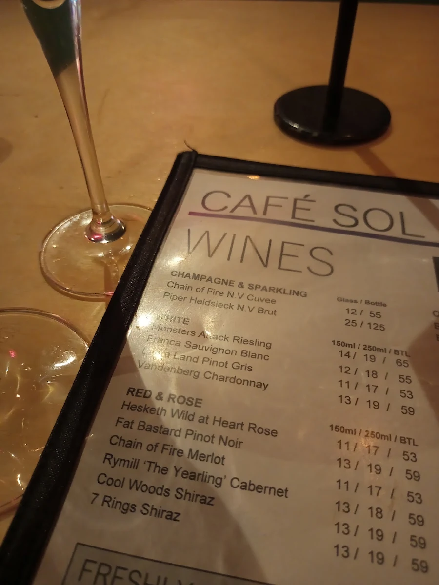 Menu, Cafe Sol